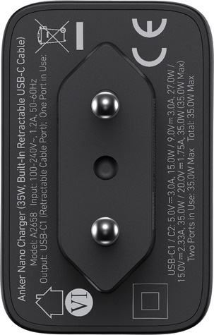 Anker Nano wired charger (35W) 1C with 1 retractable cable