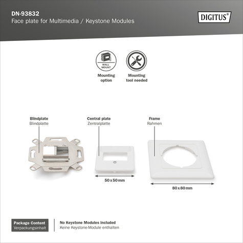DIGITUS Lege doos met centrale plaat en Frame, 2x Keystone