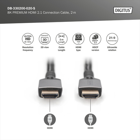 DIGITUS HDMI Ultra High Speed Aansluitkabel 8K 2m Premium