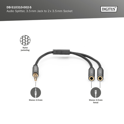 DIGITUS Audio splitter - 3.5 mm jack plug/2x 3.5 mm socket - 20 cm