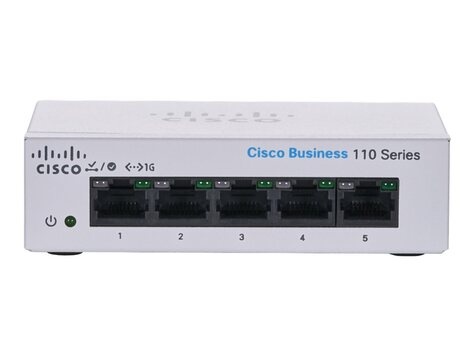 Cisco Cisco Business 110 Series 110-5T-D - Switch - onbeheerd - 5 x 10/100/1000 - rack-uitvoering, desktop, wandbevestiging - gelijkstroom