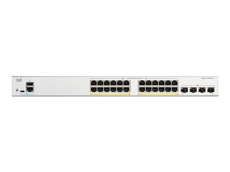 Cisco Cisco Catalyst 1300-24P-4G - Switch - L3 - Beheerd - 24 x 10/100/1000 (PoE+) + 4 x 1 Gigabit SFP - rack-uitvoering - PoE+ (195 W)