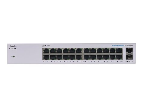 Cisco Business 110 Series 110-24T - Switch - onbeheerd - 24 x 10/100/1000 + 2 x Gigabit SFP-combinatie - rack-uitvoering, desktop, wandbevestiging