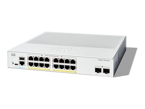 Cisco Catalyst 1300-16P-2G - Switch - L3 - Beheerd - 16 x 10/100/1000 (PoE+) + 2 x Gigabit SFP - rack-uitvoering - PoE+ (120 W)