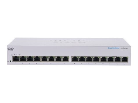 Cisco Cisco Business 110 Series 110-16T - Switch - onbeheerd - 16 x 10/100/1000 - rack-uitvoering, desktop, wandbevestiging