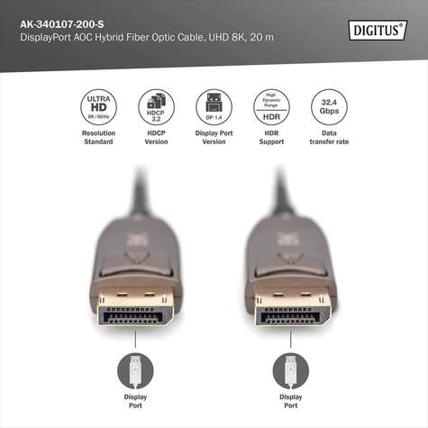 DIGITUS DisplayPort cable - DisplayPort to DisplayPort - 20 m