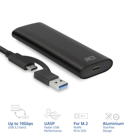 ACT USB-C M.2 NVMe / PCIe SSD Enclosure tool-free