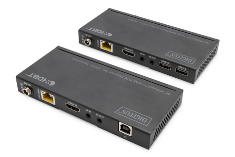 DIGITUS HDBaseT KVM Extender Set, 150 m 4K/60Hz, USB 2.0, PoC, IR, zwart