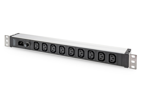 DIGITUS DIGITUS 1U aluminium PDU, rackmountable, 9 x C13 10A, 230VAC, 50/60Hz, IEC C14 inlet, 10 A fuse