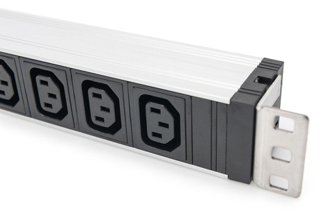 DIGITUS 1U aluminium PDU, rackmountable, 9 x C13 10A, 230VAC, 50/60Hz, IEC C14 inlet, 10 A fuse