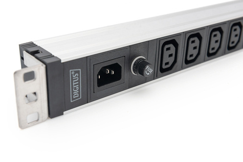 DIGITUS 1U aluminium PDU, rackmountable, 9 x C13 10A, 230VAC, 50/60Hz, IEC C14 inlet, 10 A fuse