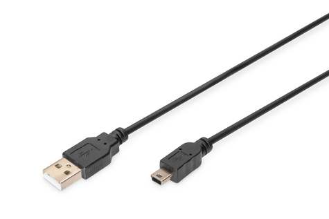 DIGITUS DIGITUS USB 2.0-aansluitkabel, type A - mini B (5-pins) St/St, 1,0 m, conform USB 2.0, zwart