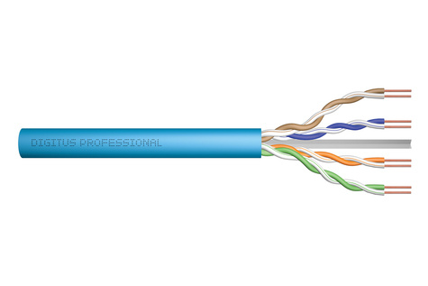 DIGITUS Professional Installation Cable - light blue, RAL 5012 /CAT 6A U-UTP installatiekabel, 500 MHz Eca (EN 50575), AWG 23/1, rol van 305 m, Sx