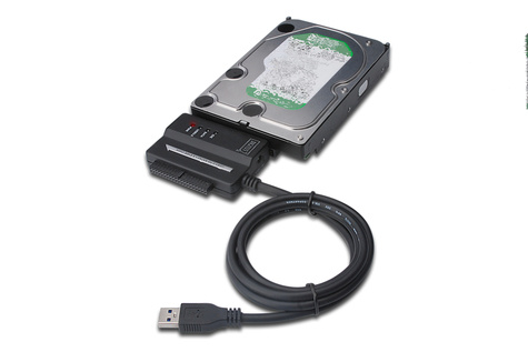 DIGITUS DA-70325 - USB3.0 naar SATAII + 3,5" IDE-adapterkabel Voedingseenheid (12V/2A) meegeleverd.