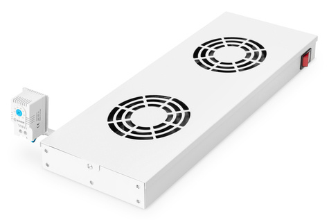 DIGITUS DN-19 Ventilatoreenheid voor montage op 483 mm (19") 2 ventilatoren, thermostaat, schakelaar, grijs (RAL 7035)