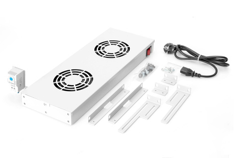 DIGITUS DN-19 Ventilatoreenheid voor montage op 483 mm (19") 2 ventilatoren, thermostaat, schakelaar, grijs (RAL 7035)