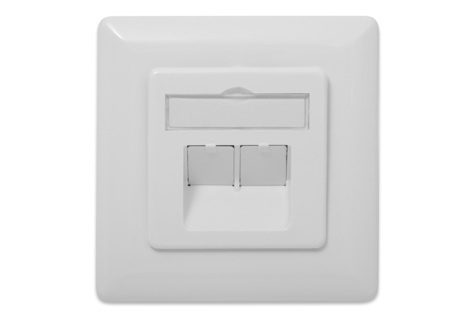 DIGITUS DN-9008-1 - CAT 6A klasse EA, aansluitdoos, afgeschermd, 2xRJ45, LSA zuiver wit, inbouw, horizontale kabelinstallatie