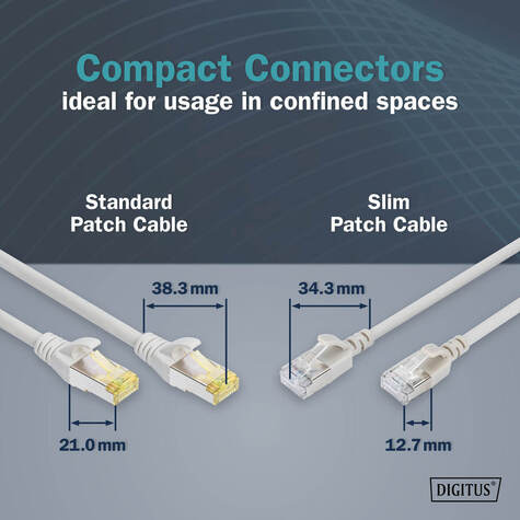 DIGITUS CAT 6A F-FTP Slim patchkabel, koper, LSZH AWG 32/7, lengte 10m, grijs