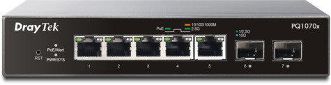 DrayTek VigorSwitch Q1070x 5 POE poorten 2,5 Gigabit 2 SFP+ (10 Gigabit) poorten, 60W totaal power