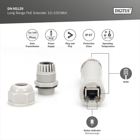 DIGITUS Long range PoE extender 10/100 Mbit Ideaal voor outdoor gebruik