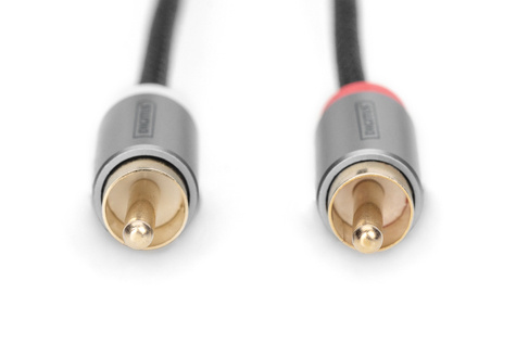 DIGITUS Stereo 3,5 mm naar 2RCA splitter Y, M naar M Aluminiumbehuizing, verguld, NYLON mantel, 1 m