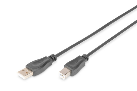 DIGITUS USB 2.0-aansluitkabel, type A - B St/St 1,8 m, compatibel met USB 2.0, zwart