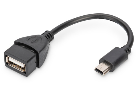 DIGITUS DIGITUS USB 2.0-adapterkabel, OTG, type mini B - A St/Bu, 0,2 m, conform USB 2.0, zwart
