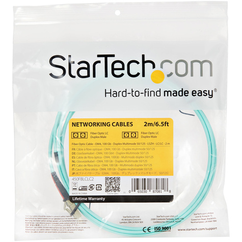 STARTECH Aqua OM4 Duplex Multimode Fiber - 2m / 6 ft - 100 Gb - 50/125 - OM4 Fiber