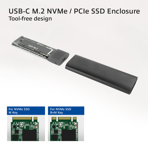 ACT USB-C M.2 NVMe / PCIe SSD Enclosure tool-free