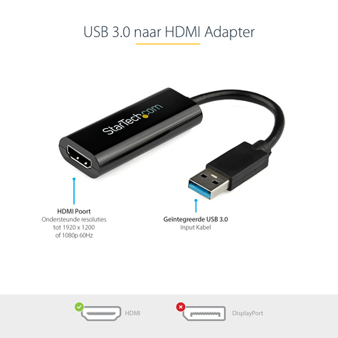 STARTECH Slanke USB 3.0 naar HDMI externe videokaartadapter voor meerdere schermen ? 1920x1200 / 1080p