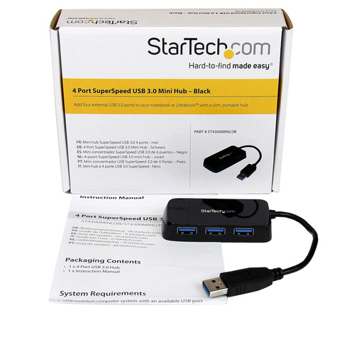 STARTECH Draagbare 4-poorts SuperSpeed USB 3.0 hub zwart - Hub - 4 x SuperSpeed USB 3.0