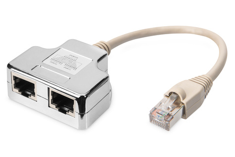 DIGITUS DIGITUS CAT 5e, 2x 1:1, patchkabeladapter, afgeschermd 2x RJ45-bus naar 1x RJ45-stekker, lengte 0,19 m