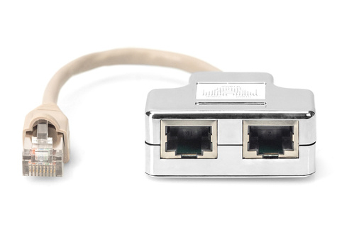 DIGITUS CAT 5e, 2x 1:1, patchkabeladapter, afgeschermd 2x RJ45-bus naar 1x RJ45-stekker, lengte 0,19 m