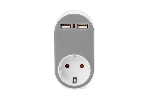 DIGITUS Stekker oplaadadapter met 2 USB-poorten 250V, 50 Hz, USB: 5V, 2.1A, wit/grijs