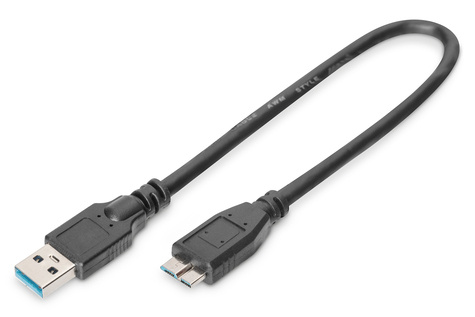 DIGITUS DIGITUS USB 3.0 aansluitkabel, USB A - Micro USB B St/St, 0,25 m, conform USB 3.0, zwart