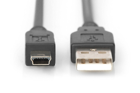 DIGITUS USB 2.0-aansluitkabel, type A - mini B (5-pins) St/St, 3,0 m, conform USB 2.0, zwart
