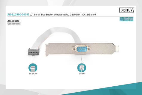 DIGITUS Seriële slotbeugelkabel, D-Sub9 - IDC 2x5pin St/Bu, 0,25m, serieel, DTK, be