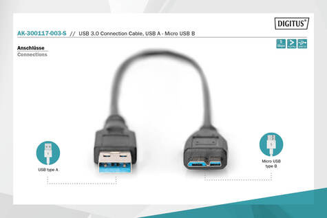 DIGITUS USB 3.0 aansluitkabel, USB A - Micro USB B St/St, 0,25 m, conform USB 3.0, zwart