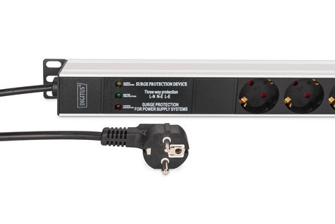 DIGITUS Aluminium PDU, geschikt voor rekmontage, frequentiefilter, 2m 16A, 3600W,230VAC 50/60Hz,7x veiligheid, 2x stopcontact