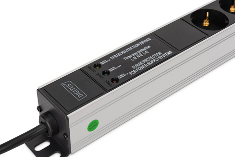 DIGITUS Aluminium PDU, geschikt voor rekmontage, frequentiefilter, 2m 16A, 3600W,230VAC 50/60Hz,7x veiligheid, 2x stopcontact