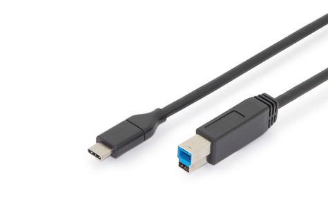 DIGITUS DIGITUS USB Type-C aansluitkabel, type C naar B St/St, 1,8m, 3A, 5GB, 3.0 versie, bw