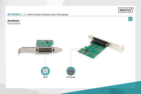 DIGITUS Parallelle I/O, 1-poorts, PCIexpress-invoegkaart 1-poorts, incl. laag profiel, chipset:AX99100