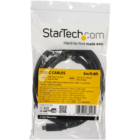 STARTECH 3m USB-C naar USB-C kabel met 5A/100W Power Delivery - M/M - wit - USB 2.0 - USB-IF gecertificeerd - USB C oplaadkabel