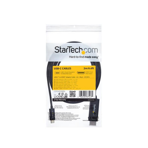 STARTECH 6ft (2m) USB C to HDMI Cable, 4K 60Hz USB Type C to HDMI 2.0 Video Adapter Cable, Thunderbolt 3 Compatible