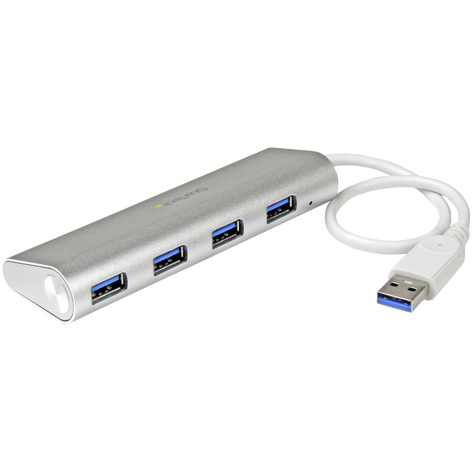 STARTECH 4 Poorts draagbare compacte USB 3.0 hub met geïntegreerde kabel - aluminium - Hub - 4 x SuperSpeed USB 3.0