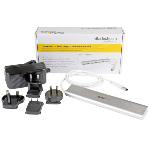 STARTECH 7 Poorts compacte USB 3.0 hub met geintegreerde kabel - aluminium USB hub - zilver
