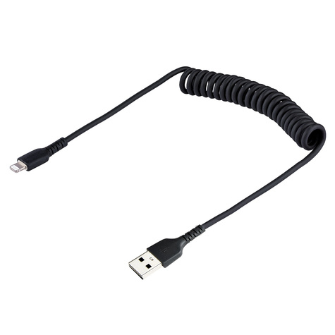 STARTECH 50cm USB A naar Lightning Kabel, Zwart, MFi Gecertificeerd, iPhone Lader Spiraalkabel, Duurzame Aramidevezels