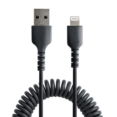 STARTECH 50cm USB A naar Lightning Kabel, Zwart, MFi Gecertificeerd, iPhone Lader Spiraalkabel, Duurzame Aramidevezels