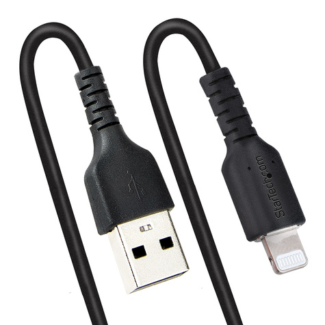 STARTECH 50cm USB A naar Lightning Kabel, Zwart, MFi Gecertificeerd, iPhone Lader Spiraalkabel, Duurzame Aramidevezels