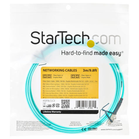 STARTECH Aqua OM4 Duplex Multimode Fiber - 3m/ 9 ft - 100 Gb - 50/125 - OM4 Fiber - LC to LC Fiber Patch Cable
